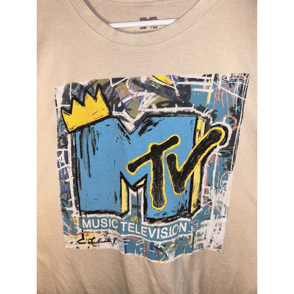 MTV Vintage Style Graffiti Graphic T-Shirt Mens 2XL Beige Streetwear Music Pop - Picture 5 of 8